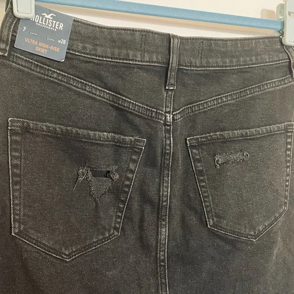 Hollister Denim Mini Skirt Ultra High Rise Distressed Black Size 7 Waist 28” - Picture 8 of 15